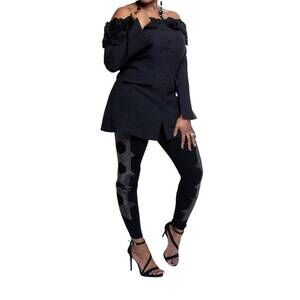 NEW BEULAH roses off-shoulder blazer in black